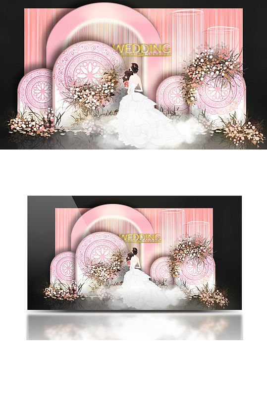 唯美婚礼背景墙清新圆形合影迎宾背景板粉色-众图网