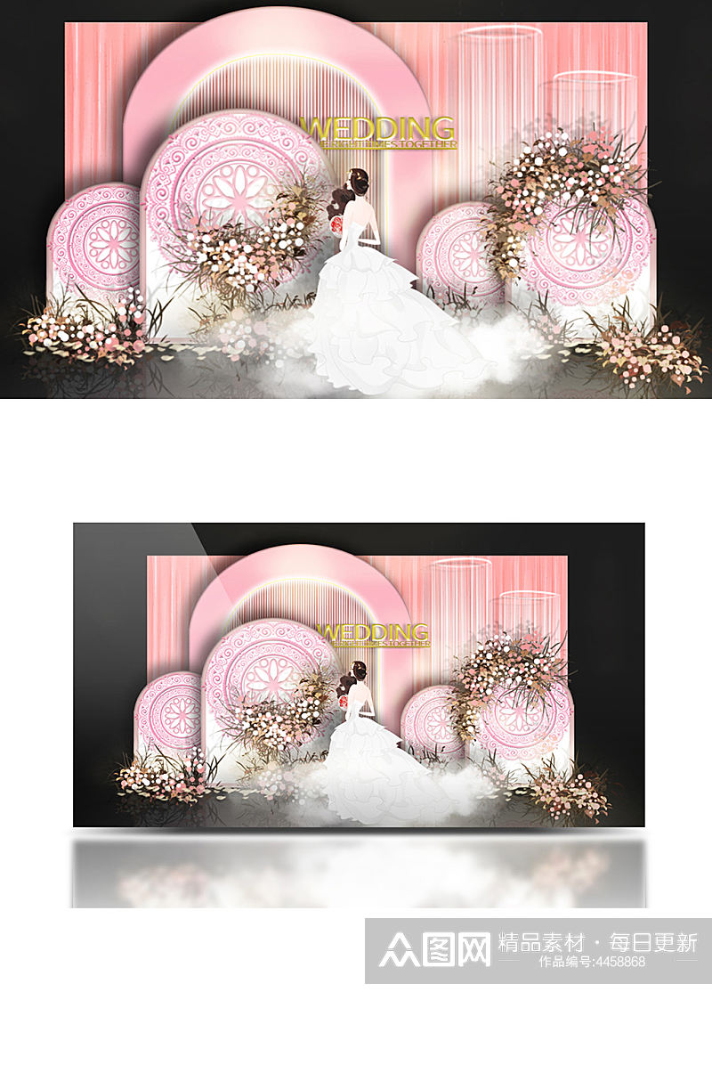唯美婚礼背景墙清新圆形合影迎宾背景板粉色素材