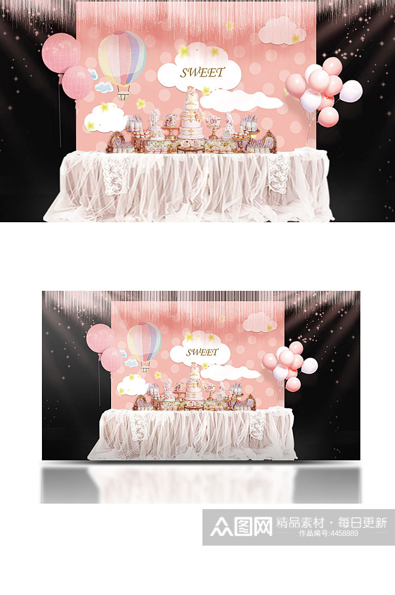 粉色气球婚礼效果图可爱卡通生日宝宝宴背景素材