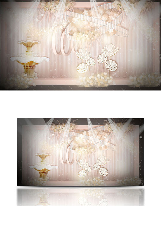 裸粉色婚礼迎宾区效果图香槟合影背景板-众图网