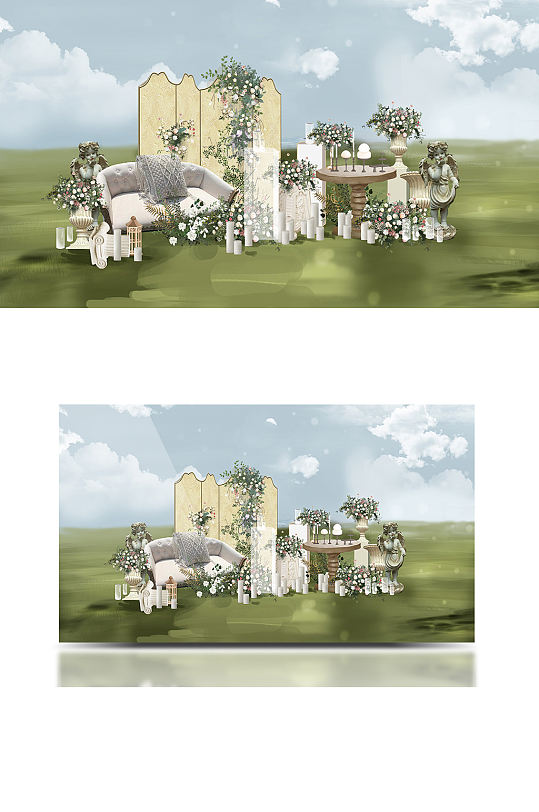 浪漫唯美户外婚礼木质清新简约草坪唯美-众图网