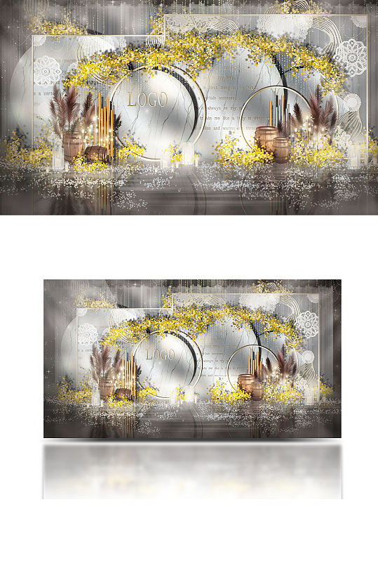 大理石纹理秋冬系列姜黄婚礼效果图背景板-众图网