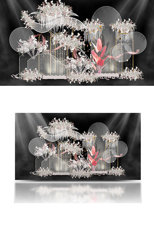 粉白婚礼透明梦幻婚礼唯美合影背景板-众图网