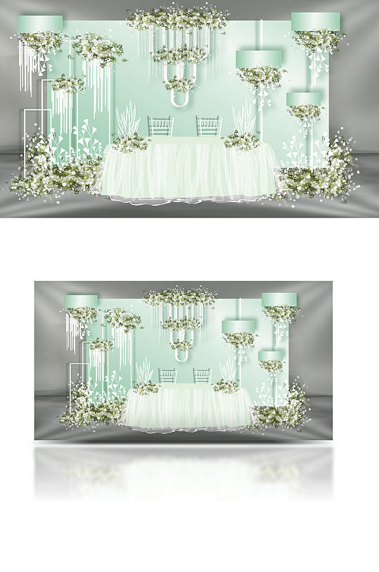 简约清新婚礼签到区效果图清新唯美青色-众图网