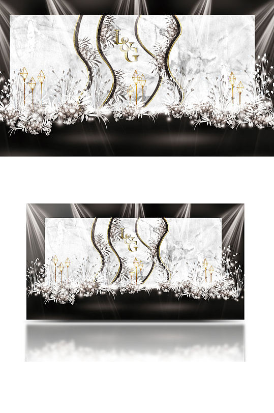 大理石迎宾区婚礼效果图白色婚礼背景板银色-众图网
