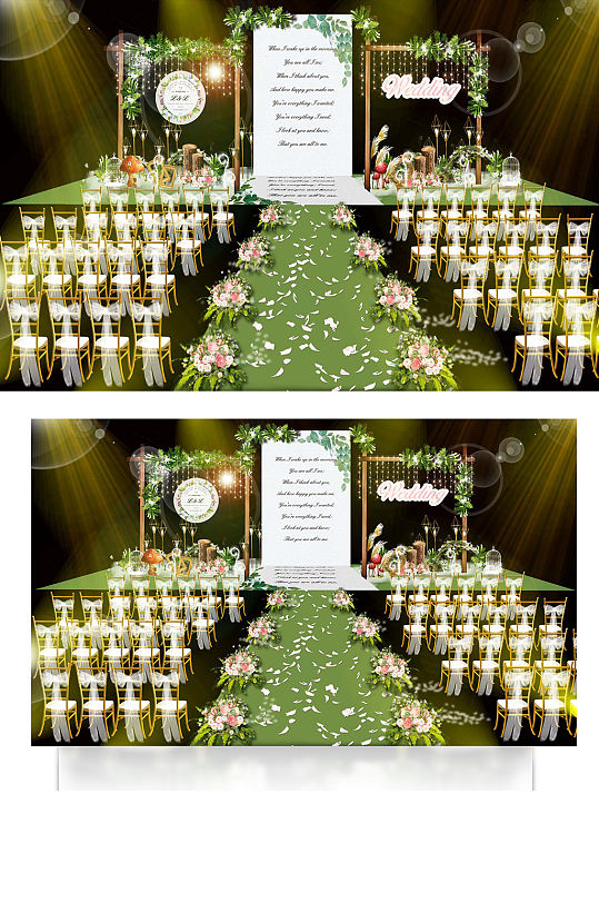 白绿森系婚礼舞台花艺仪式区清新唯美-众图网