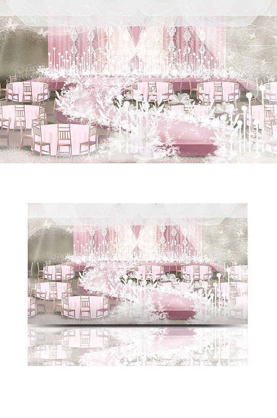 梦幻翅膀粉色婚礼效果图清新唯美合影舞台-众图网