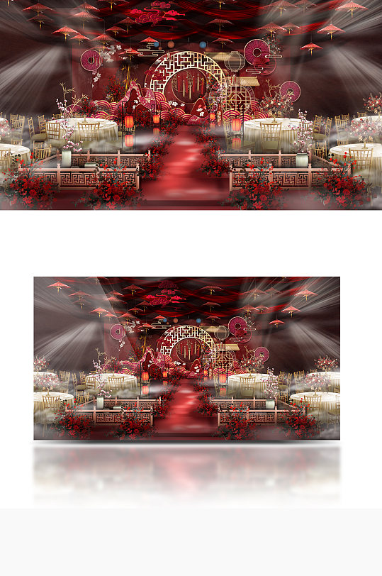 中式红色婚礼效果图舞台仪式区大气-众图网