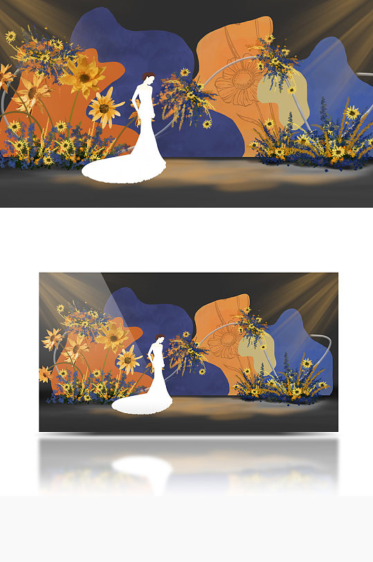 向日葵主题撞色婚礼主背景效果图合影迎宾-众图网