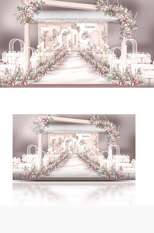 香槟粉色婚礼主舞台效果图舞台仪式区梦幻-众图网