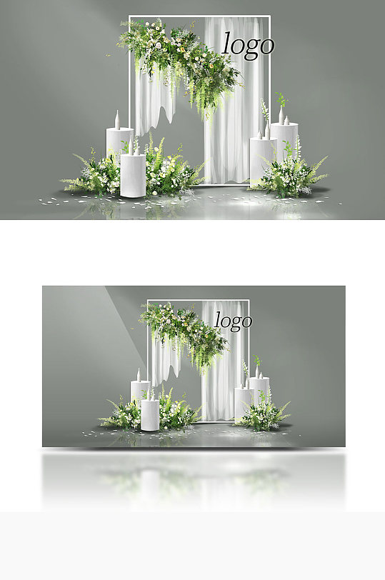 白绿小清新户外婚礼效果图清新布艺合影-众图网