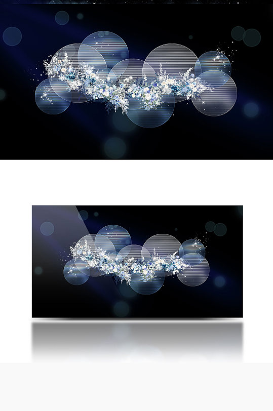 婚礼效果图圆形阳光板蓝色花艺浪漫唯美-众图网