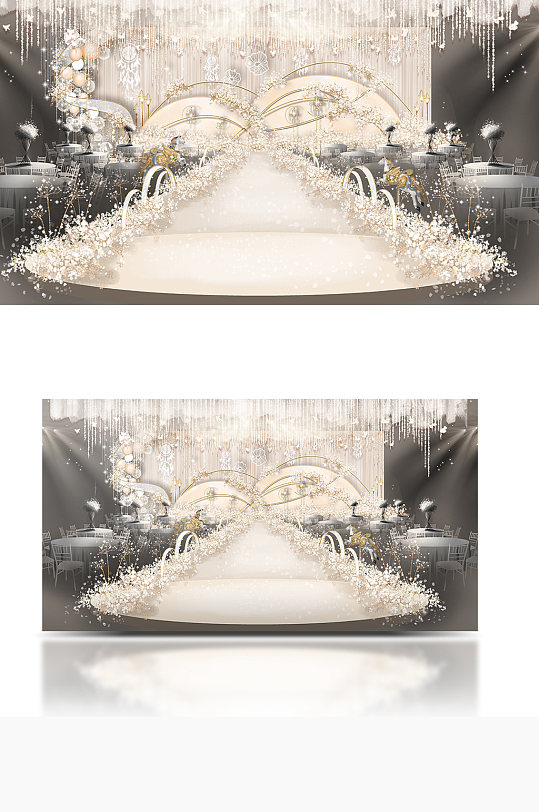 香槟色梦幻主题婚礼舞台仪式区淡雅清新-众图网