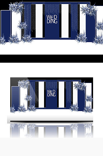 克莱因蓝婚礼引宾区设计蓝白撞色背景板
