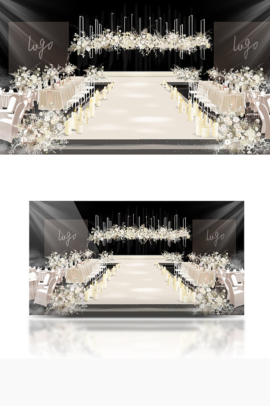 香槟色会场简约韩式婚礼手绘舞台仪式区-众图网