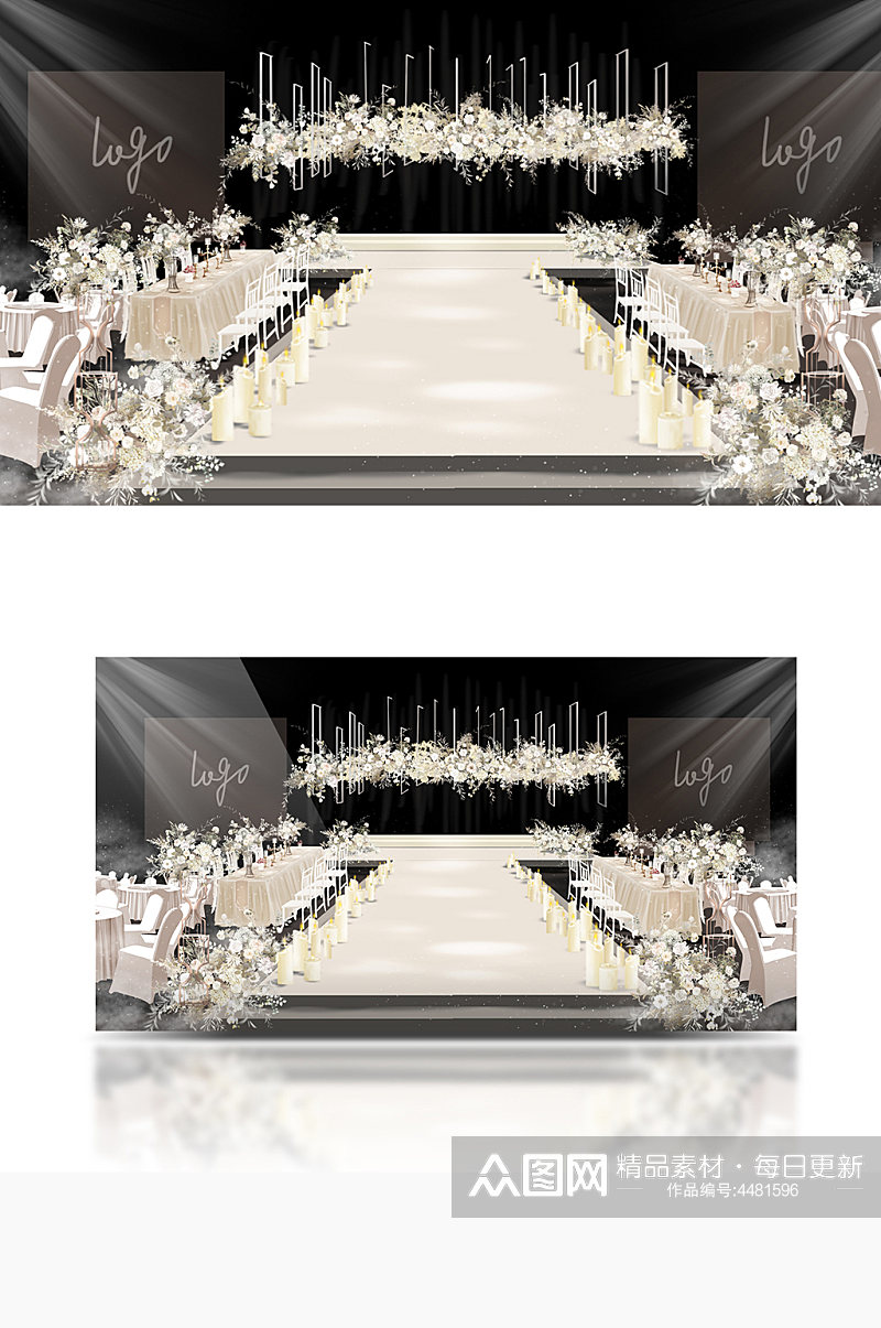 香槟色会场简约韩式婚礼手绘舞台仪式区素材