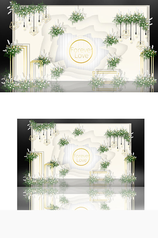 香槟色婚礼迎宾区效果图梦幻唯美背景板合影-众图网