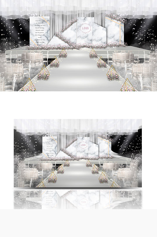 大理石纹理小清新婚礼舞台仪式区简约清新-众图网