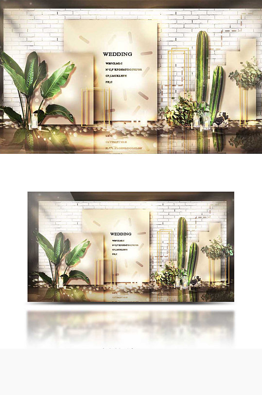 简约森系婚礼合影区效果图浪漫复古背景板-众图网