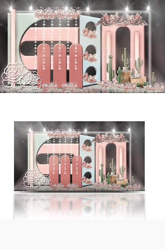 简约ins马卡龙色几何圆弧组合婚礼效果图-众图网