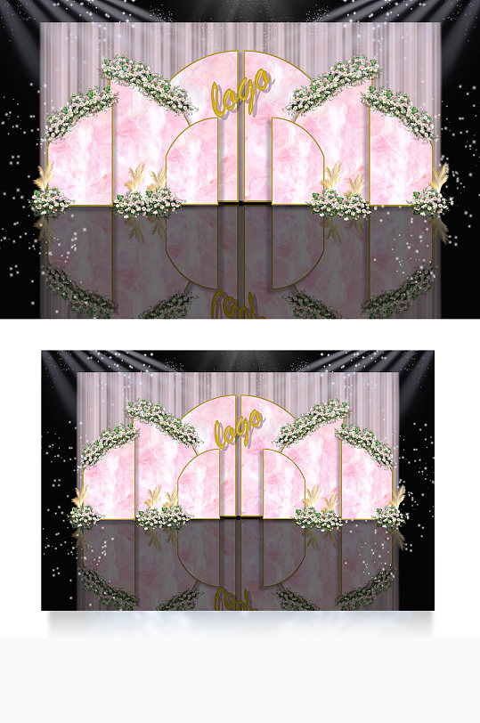 粉白色系大理石风格婚礼迎宾区效果图背景-众图网