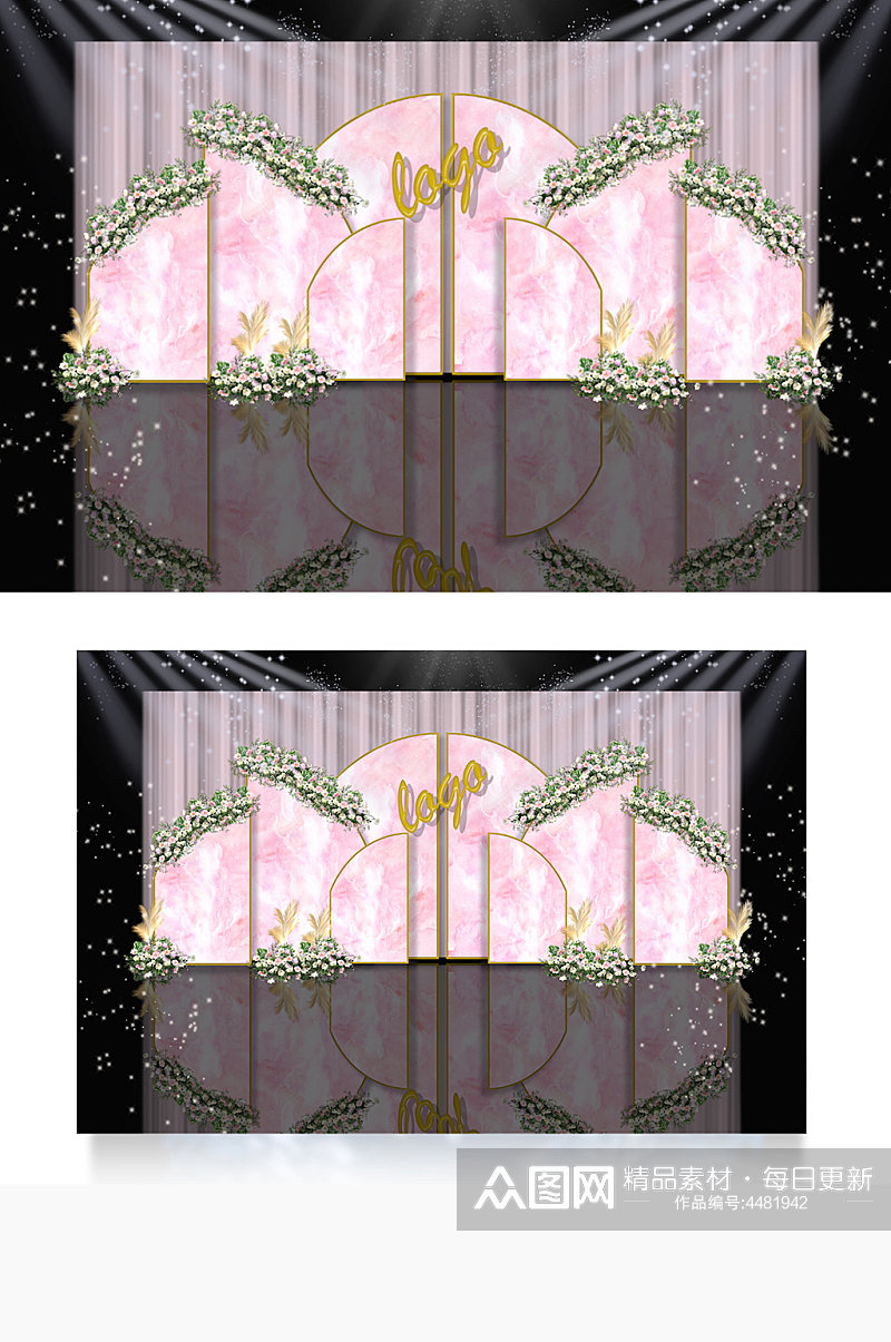 粉白色系大理石风格婚礼迎宾区效果图背景素材