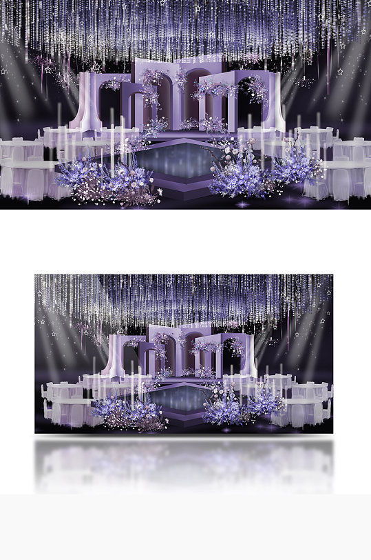蓝紫色梦幻婚礼效果图舞台仪式区浪漫-众图网
