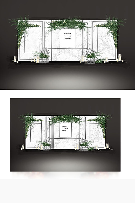 白绿大理石婚礼合影区迎宾背景板清新简约-众图网