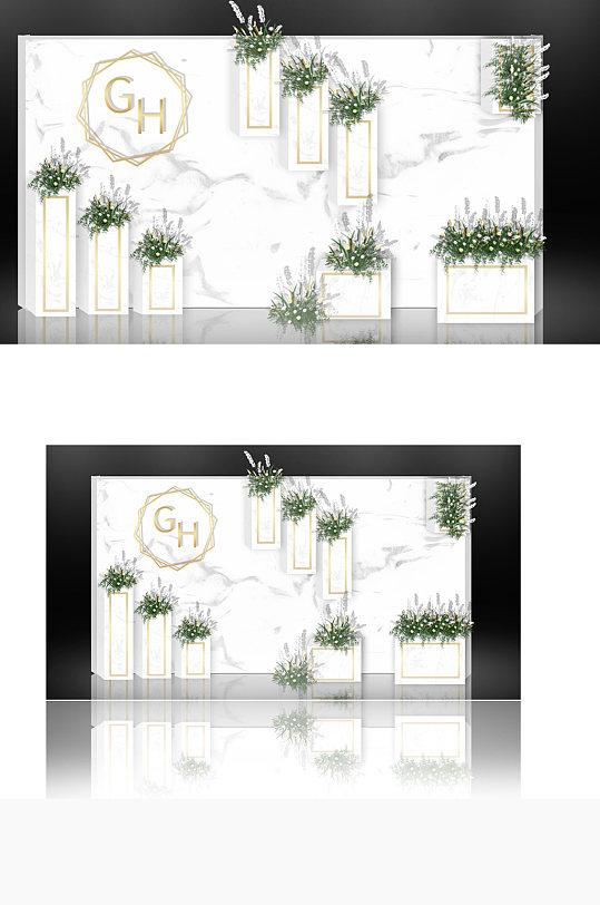 灰色大理石简约婚礼迎宾区效果图白绿色背景-众图网