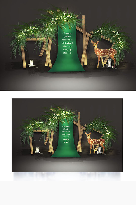 户外婚礼合影区绿色复古浪漫木质浪漫-众图网