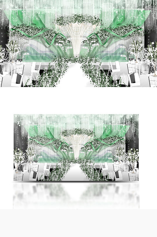 森系小清新婚礼舞台效果图绿色仪式区浪漫-众图网