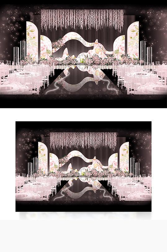 粉色甜美小清新田园风婚礼舞台背景合影浪漫-众图网