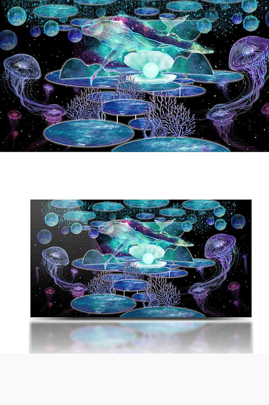 原创蓝紫色海洋梦幻婚礼效果图合影舞台仪式-众图网