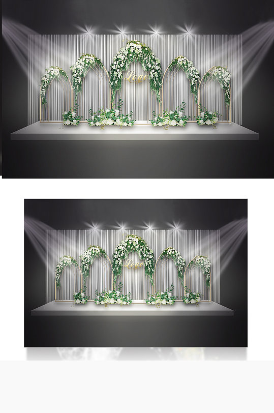 灰绿主背景婚礼效果图背景板迎宾合影-众图网