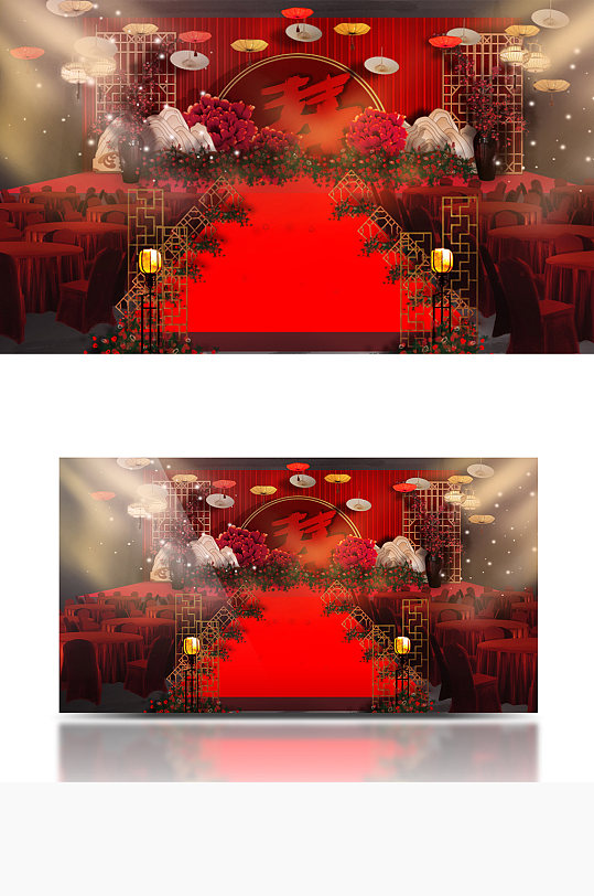 中式婚礼舞台效果图仪式大气浪漫-众图网