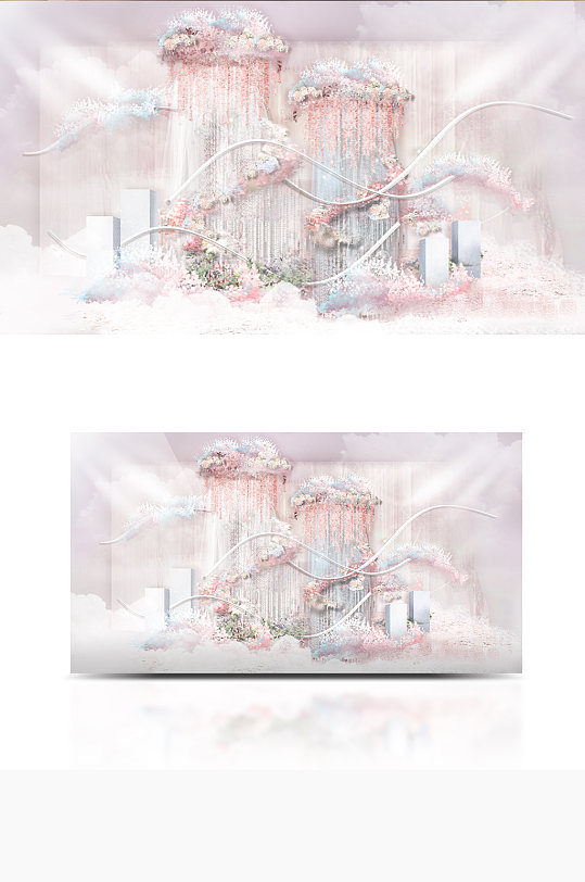 蓝粉色浪漫婚礼留影区效果图唯美温馨背景板-众图网