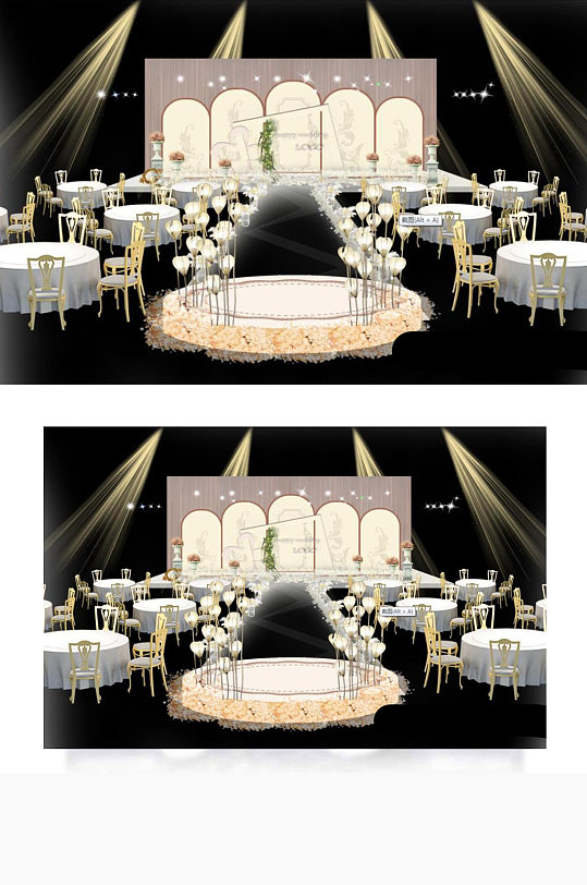 室内设计香槟色婚礼主舞台效果图仪式区