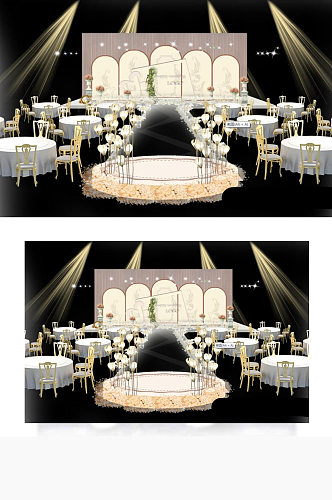 室内设计香槟色婚礼主舞台效果图仪式区