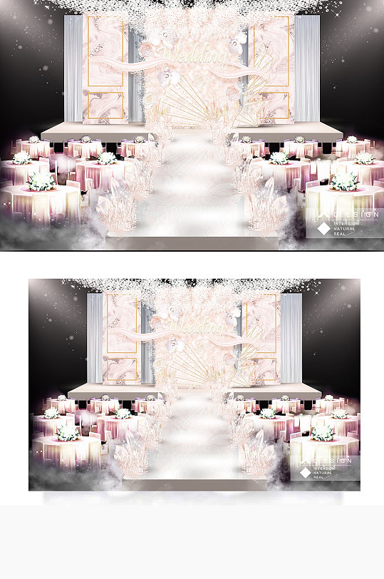 粉色婚礼效果图粉色婚礼舞台效果图仪式区-众图网