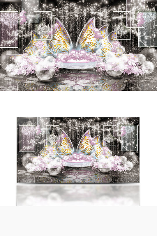 梦幻蝴蝶婚礼效果图粉色梦幻唯美舞台-众图网