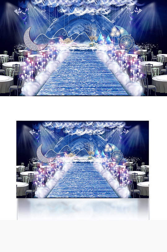 蓝色星空唯美浪漫婚礼效果图舞台仪式区梦幻-众图网