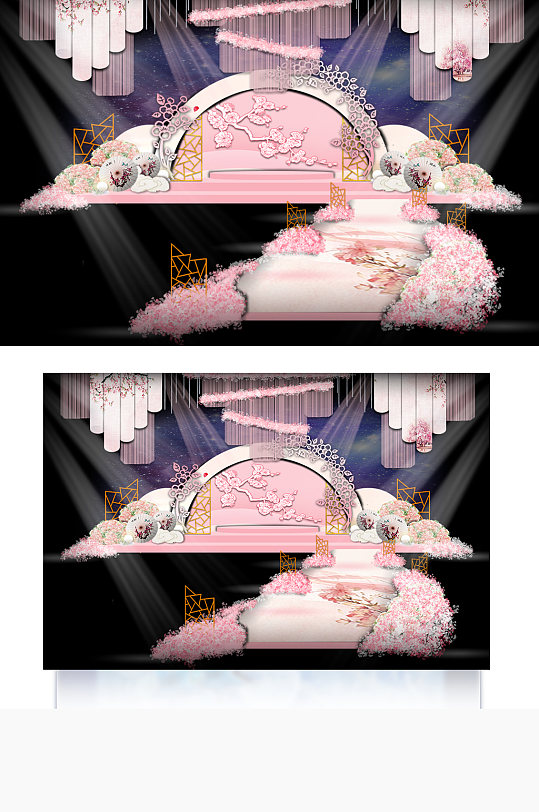 新中式婚礼效果图粉色清新合影迎宾背景板-众图网