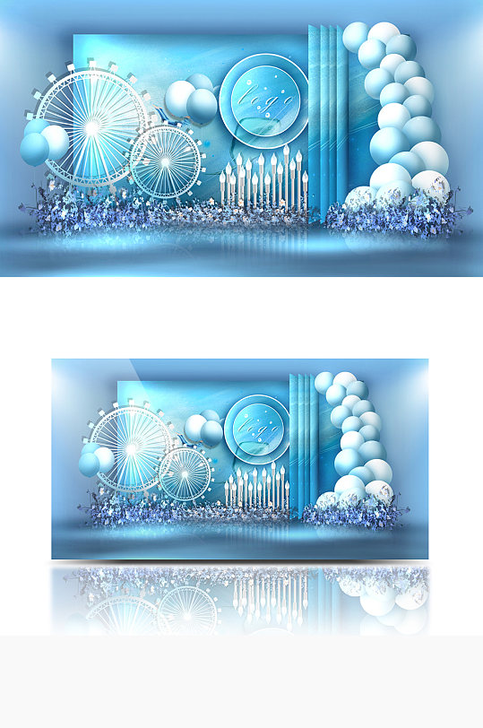 梦幻摩天轮童话婚礼效果图唯美合影背景板-众图网