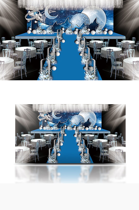 蓝色星空婚礼效果图舞台仪式区唯美浪漫-众图网