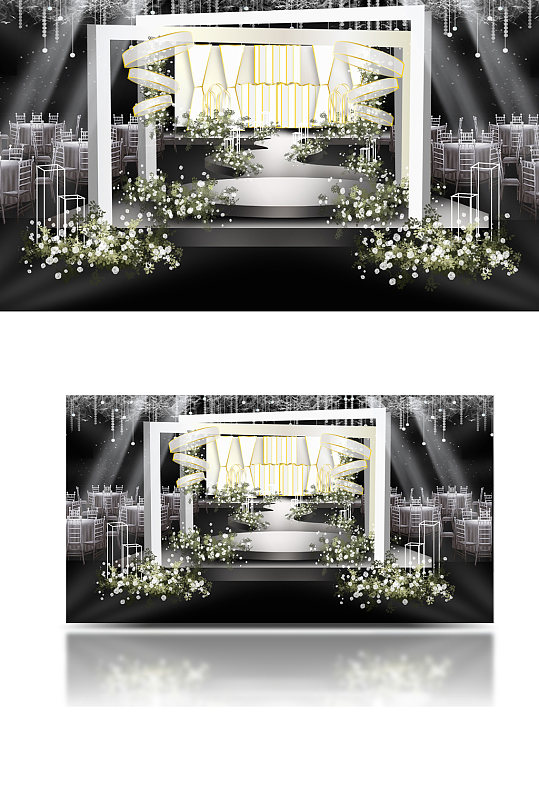 白色婚礼舞台效果图仪式区大气浪漫-众图网