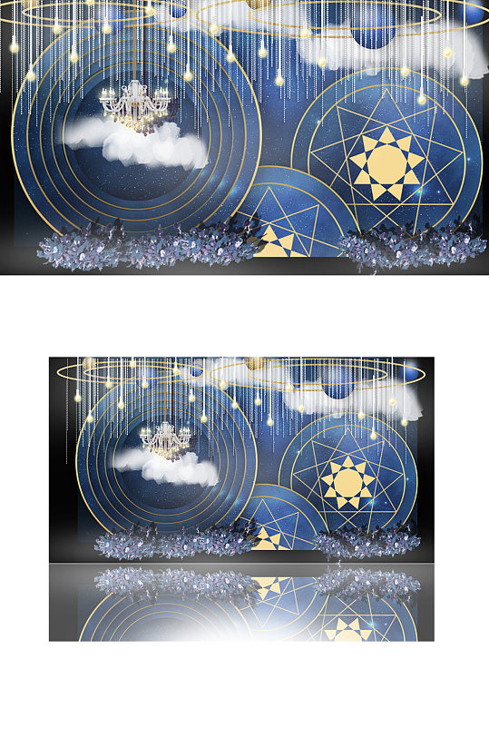蓝色星空婚礼迎宾区效果图梦幻唯美背景板-众图网
