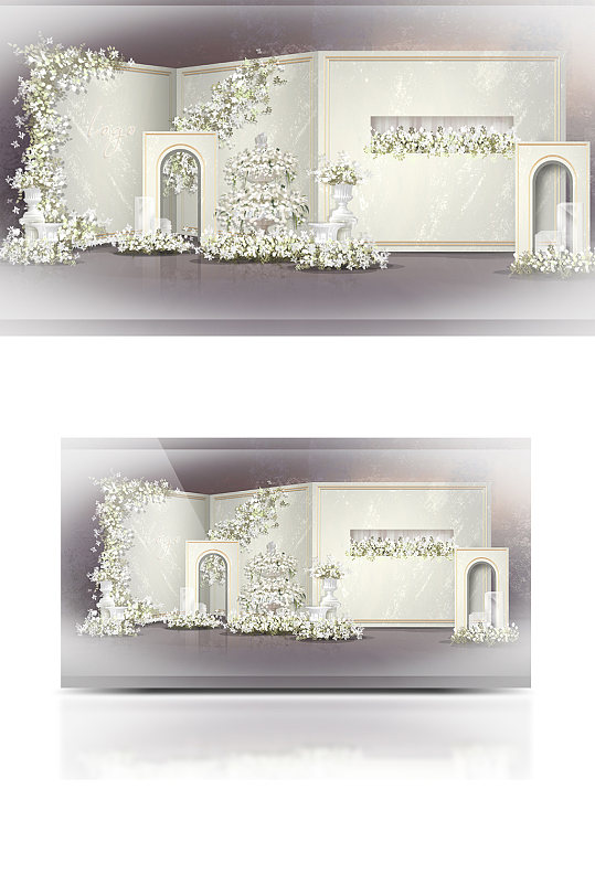 白绿泰式婚礼效果图唯美浪漫合影背景板-众图网