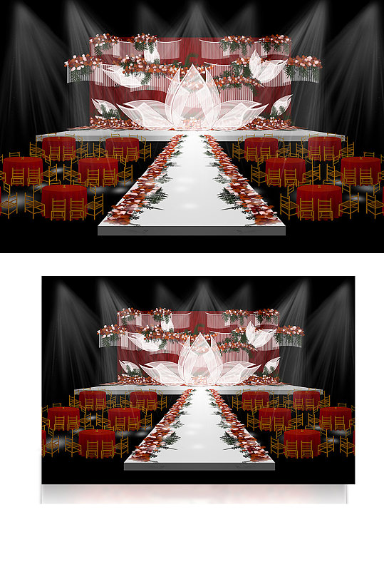 森系婚礼效果图舞台红白色仪式区浪漫-众图网