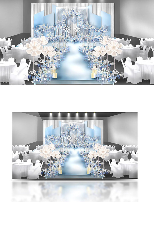 原创室内白蓝色婚礼舞台清新仪式区浪漫-众图网