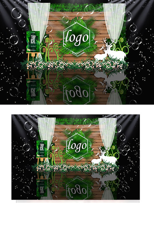 白绿色系森系小清新婚礼迎宾区效果图浪漫-众图网